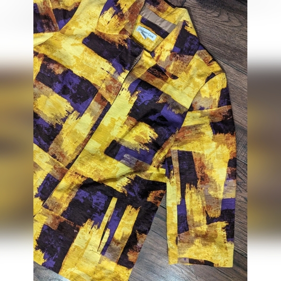 Coldwater Creek Shacket Womens Size 12 Purple & Gold Textured 3/4 Sleeves Button - Picture 3 of 16